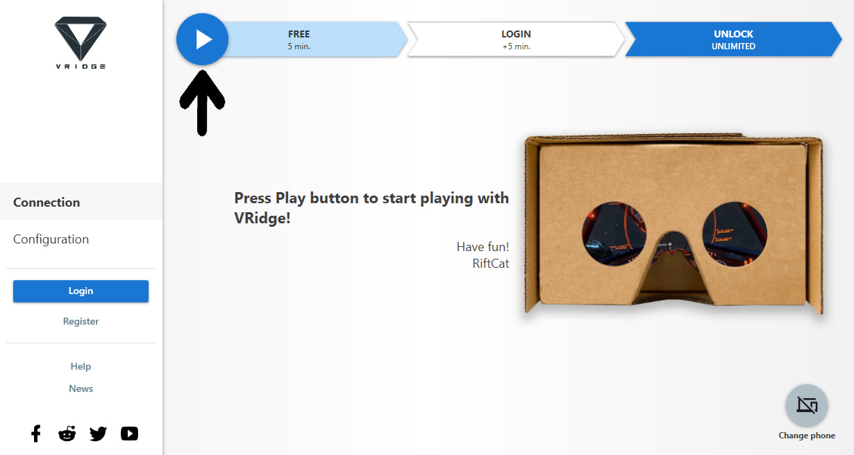 VRidge Play PC VR games on your Cardboard