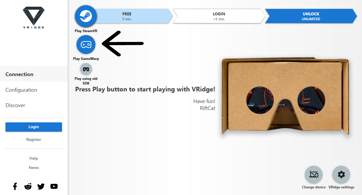 VRidge Play PC VR games on your Cardboard